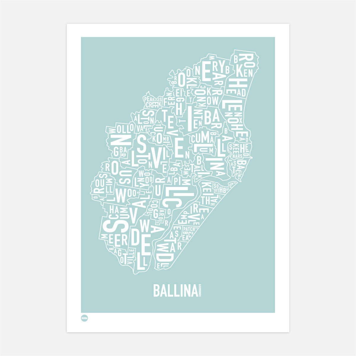 Ballina Type Map Print Canvas Burbia